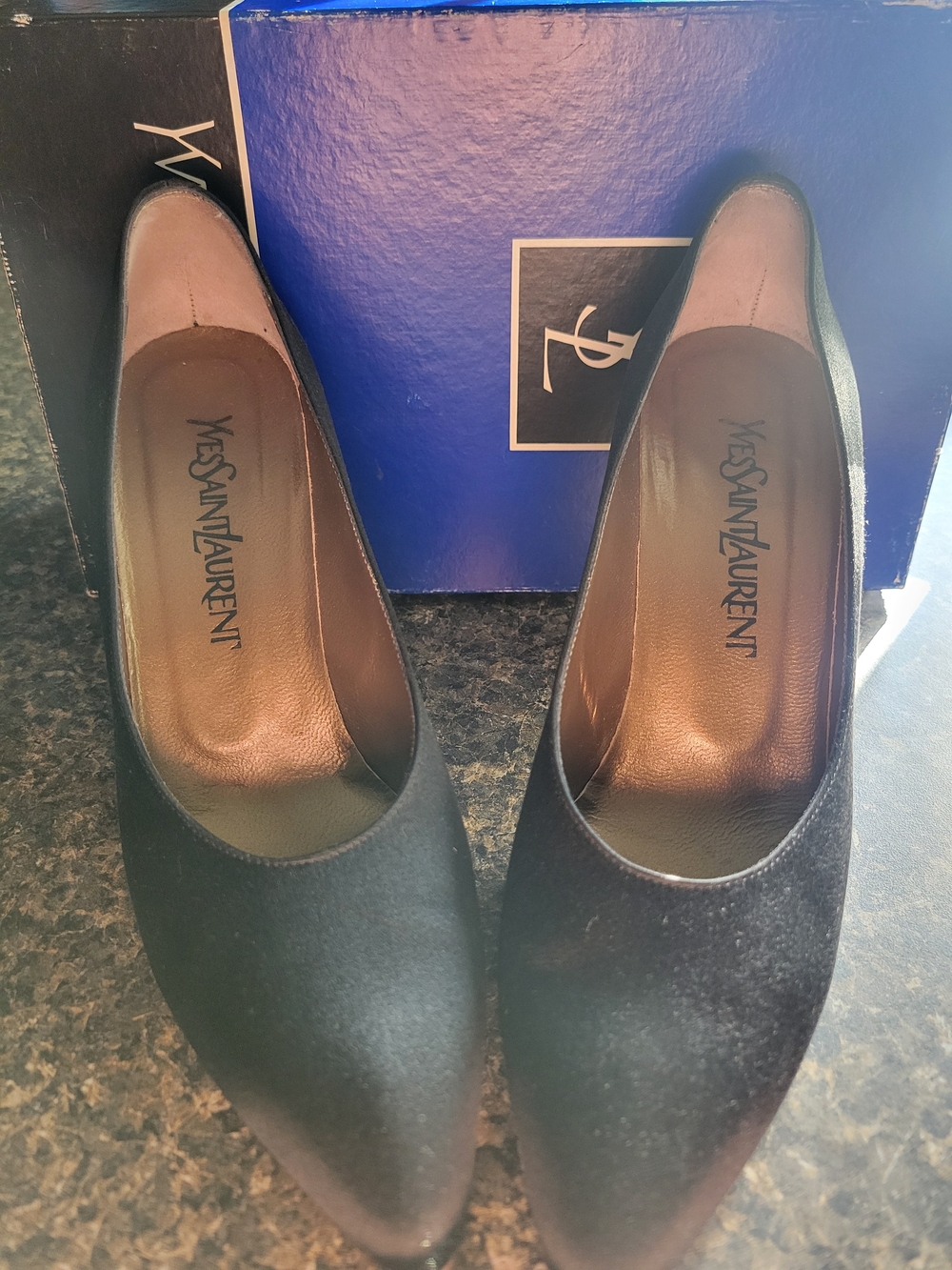 Vintage Yves Saint Laurent Black Satin Pointed Toe Pumps - Picture 2 of 8